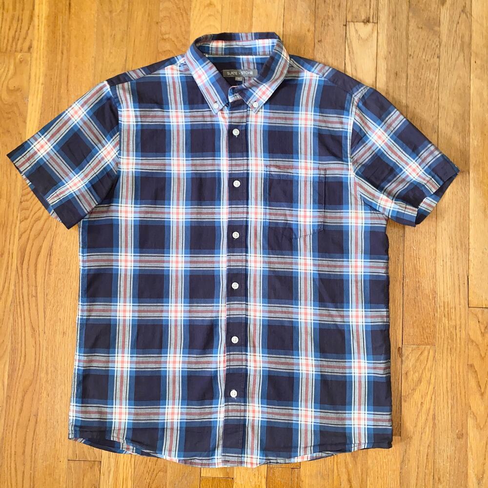 Slate & Stone Men's Plaid Cotton Short Sleeve Button Down Shirt